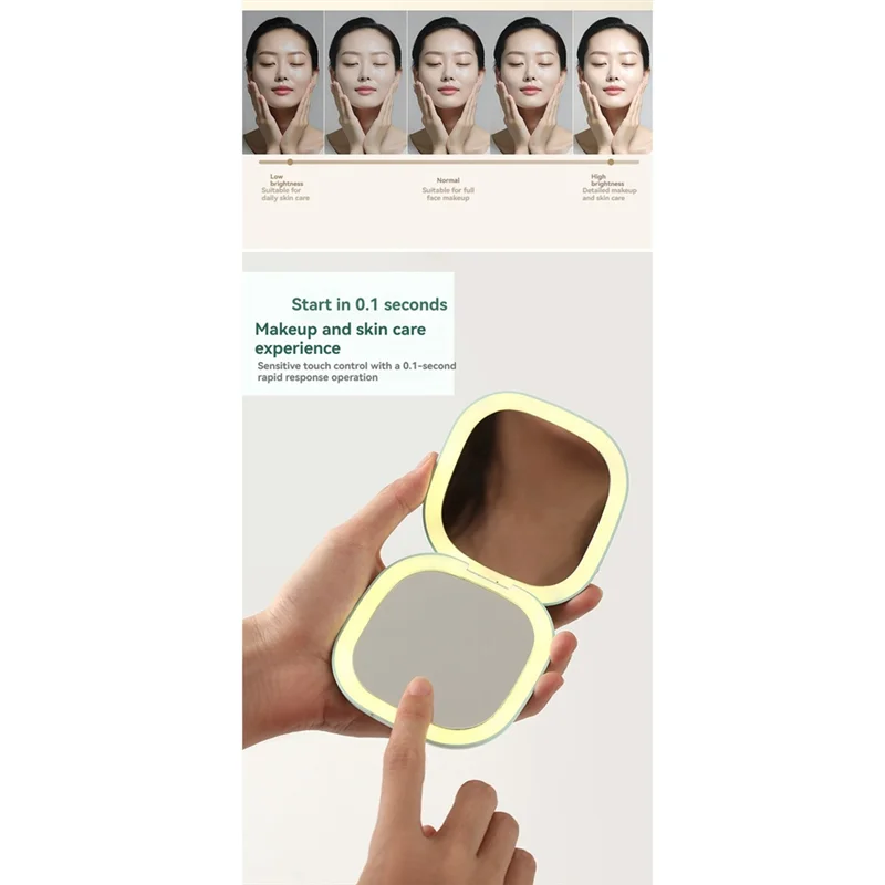 A76G-miroir Compact Portable avec lumières miroir de poche grossissant 5X pour voyage miroir de voyage double LED avec 3 Modes de couleur
