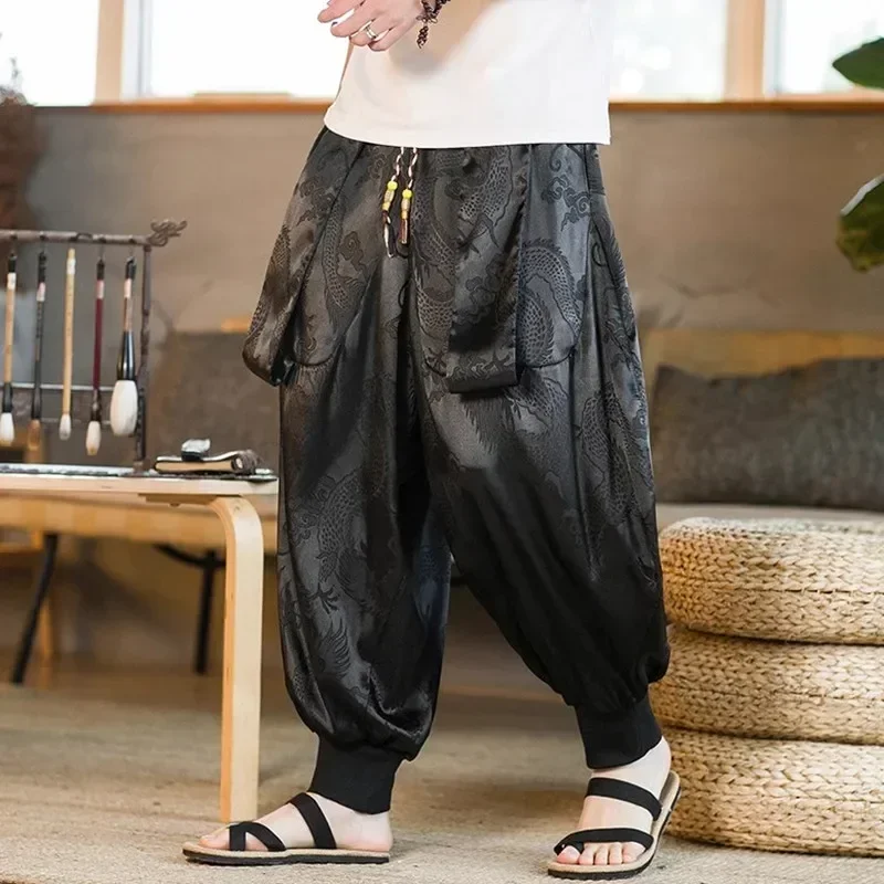 Men's Dragon Pattern Retro Harem Pants Jogging Sweatpants Men's Hip-hop Street Beat Harajuku Style Casual Pants 5XL