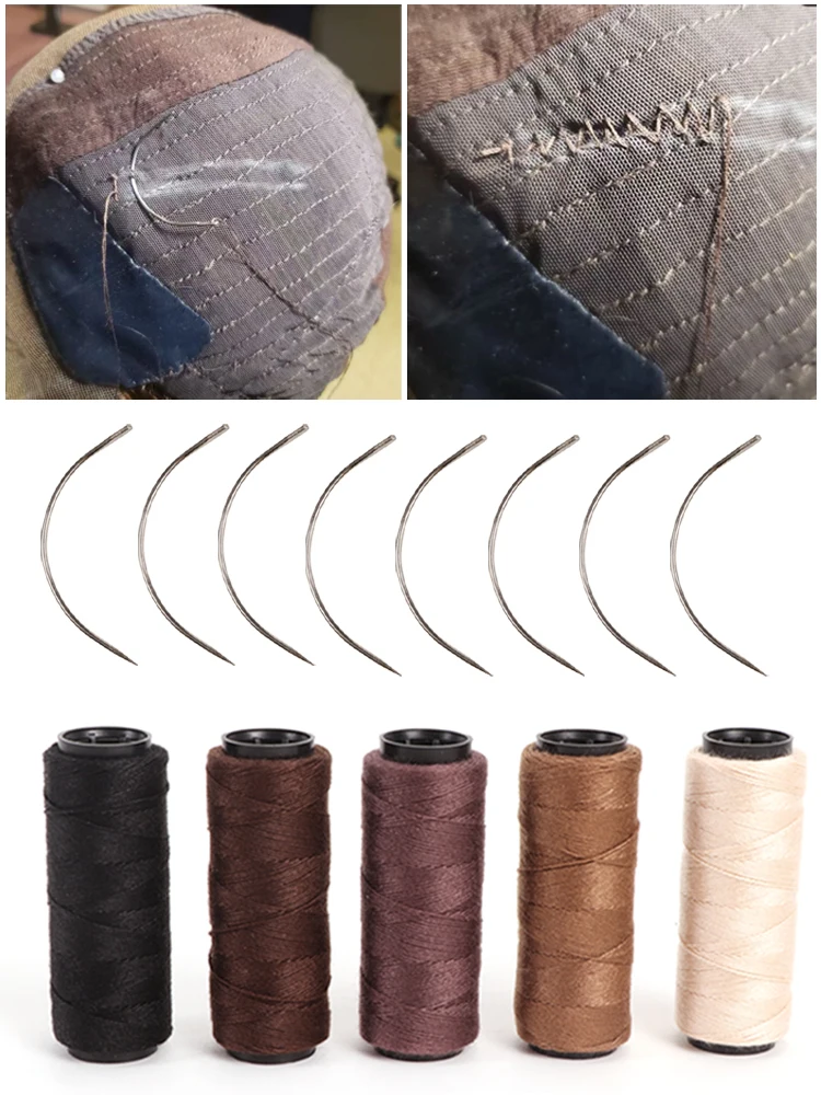 C Vorm Gebogen Naalden En Draad Voor Hair Extensions Haar Inslag Naaien Gereedschap 60Meter Haar Weven Draad Pruik Accessoires gereedschap - afbeelding 2