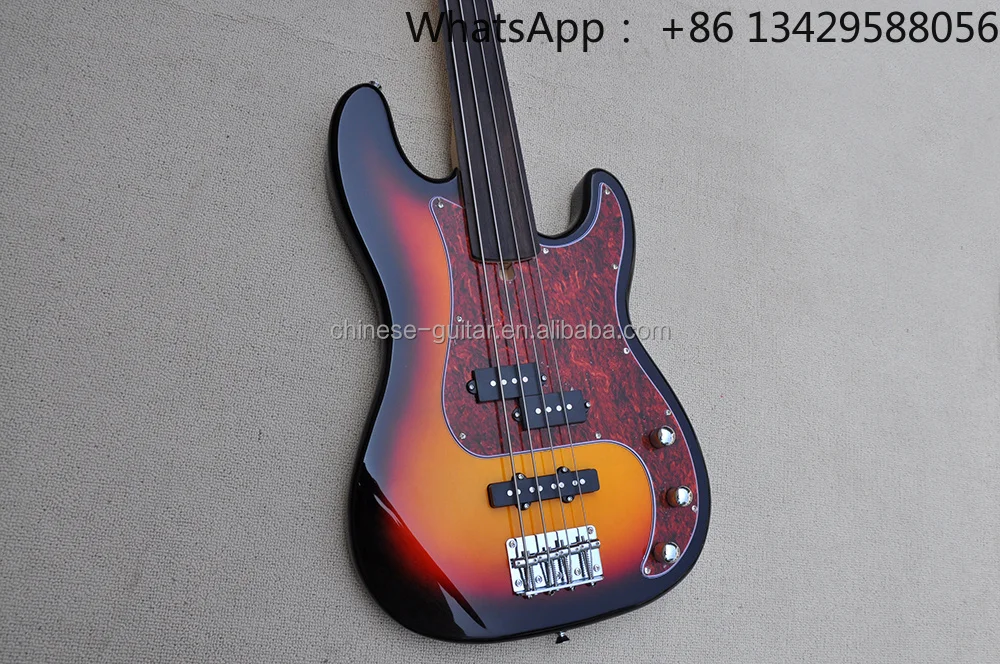 Flyoung Fretless Bass Tobacco Sunburst Electric Bass Guitar 4 Strings Bass Custom Made