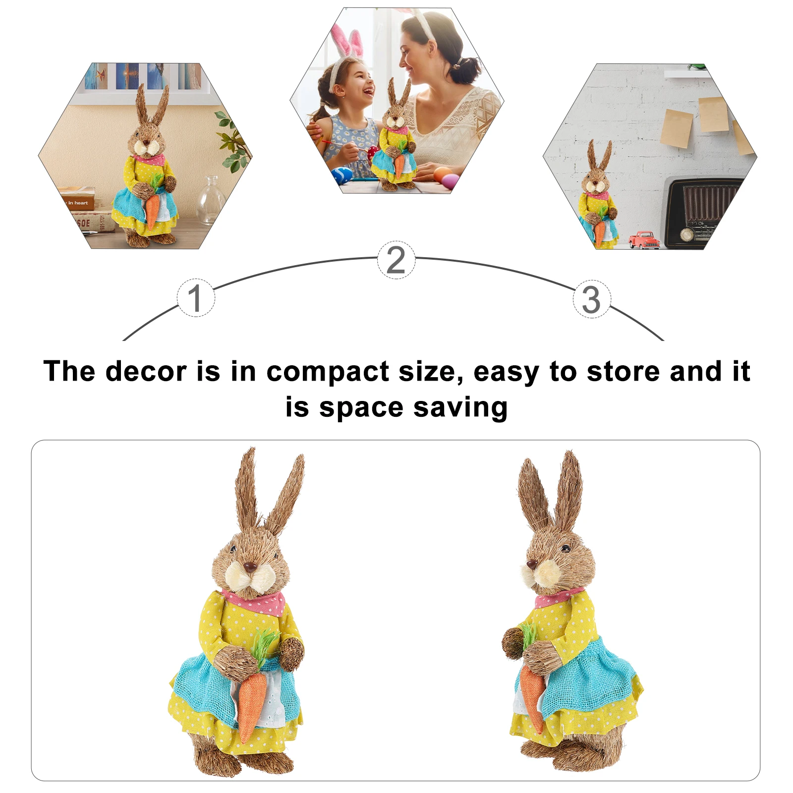 

Simulated Rabbit nament Vivid Bunny Figurines Desktop Table Straw Adornment Decor Compact Size Easy Storage Safe Wear