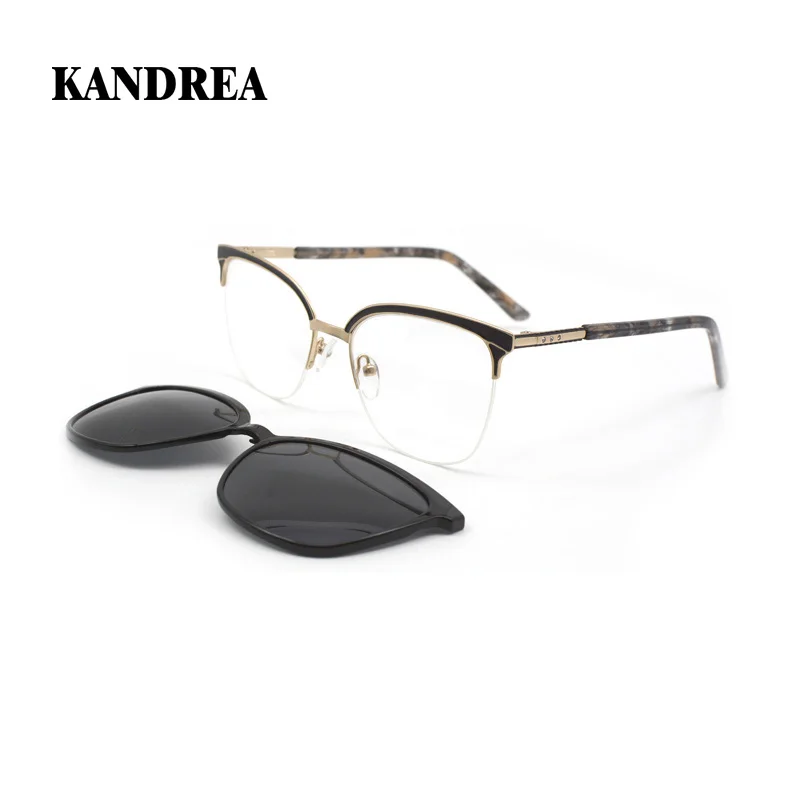 KANDREA Fashion Glasses Frame Women Polarized Sunglasses Clip On Brand Designer Myopia Prescription Vintage Eyeglasses GD9004