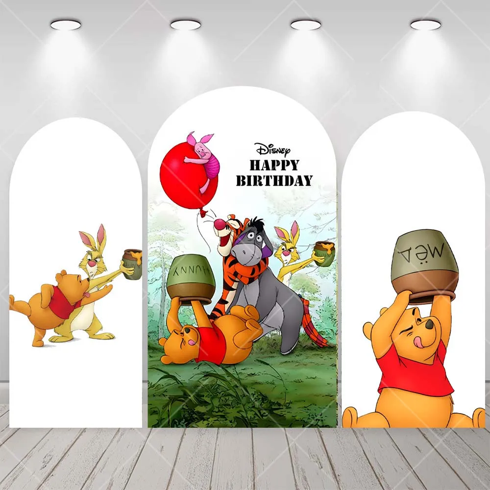 Fondo arqueado de Winnie the Pooh, decoración personalizada para fiesta de 1er cumpleaños de niños, decoración para Baby Shower, telón de fondo arqueado con globo azul