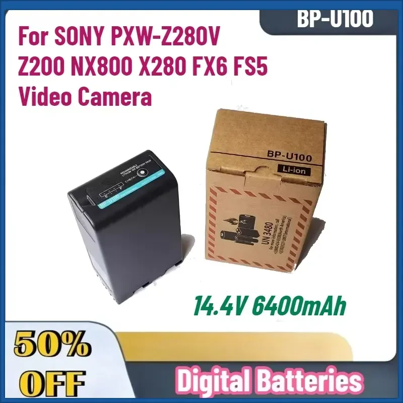 New High-Quality 14.4V 6400mAh BP-U100 Rechargeable Batteries for SONY PXW-Z280V Z200 NX800 X280 FX6 FS5 Video Camera