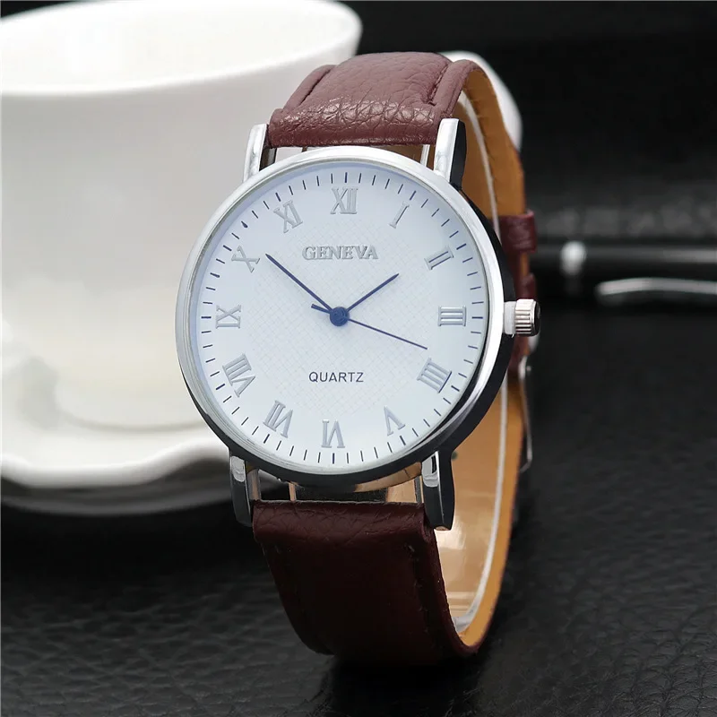 

New 2024 Men Watch Roman Numerals Blu-Ray Faux Leather Band Quartz Analog Business Wrist Watch Sale Relogio Masculino Reloj 시계