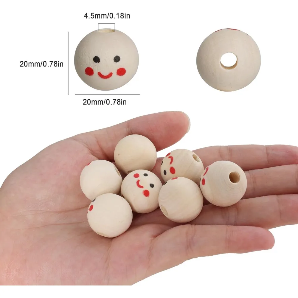 120 Pieces of 20mm Round Wooden Beads with Surface, Worm Shaped Wooden Beads with Surface for School, Family Christmas Gift