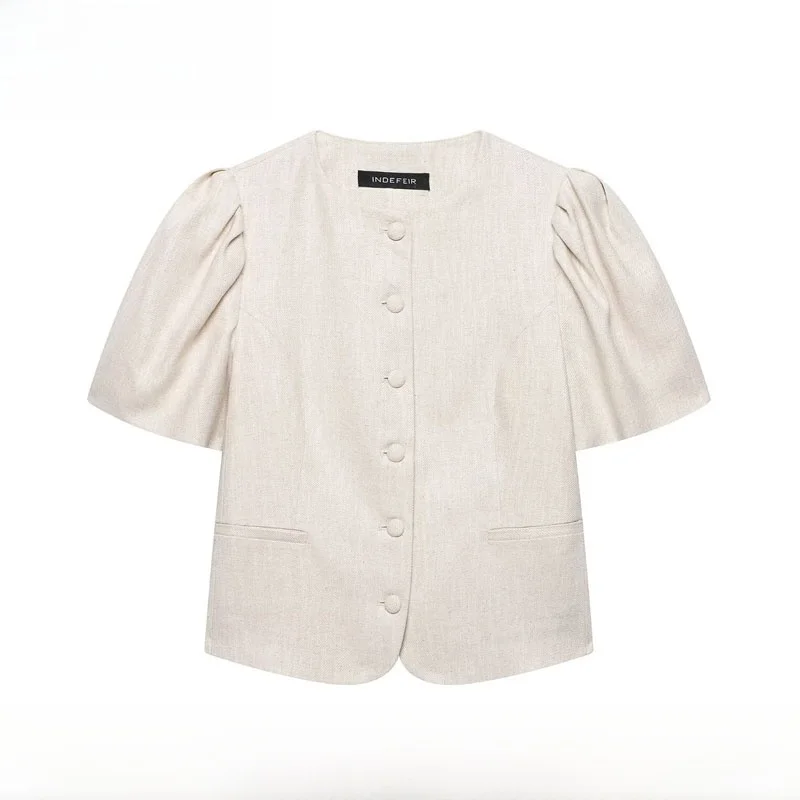 

Spring Summer New Women's Fashion Short Sleeve Slim Fit Suit Jacket ZR Style 2856761 052 Polyester Fiber Single Button