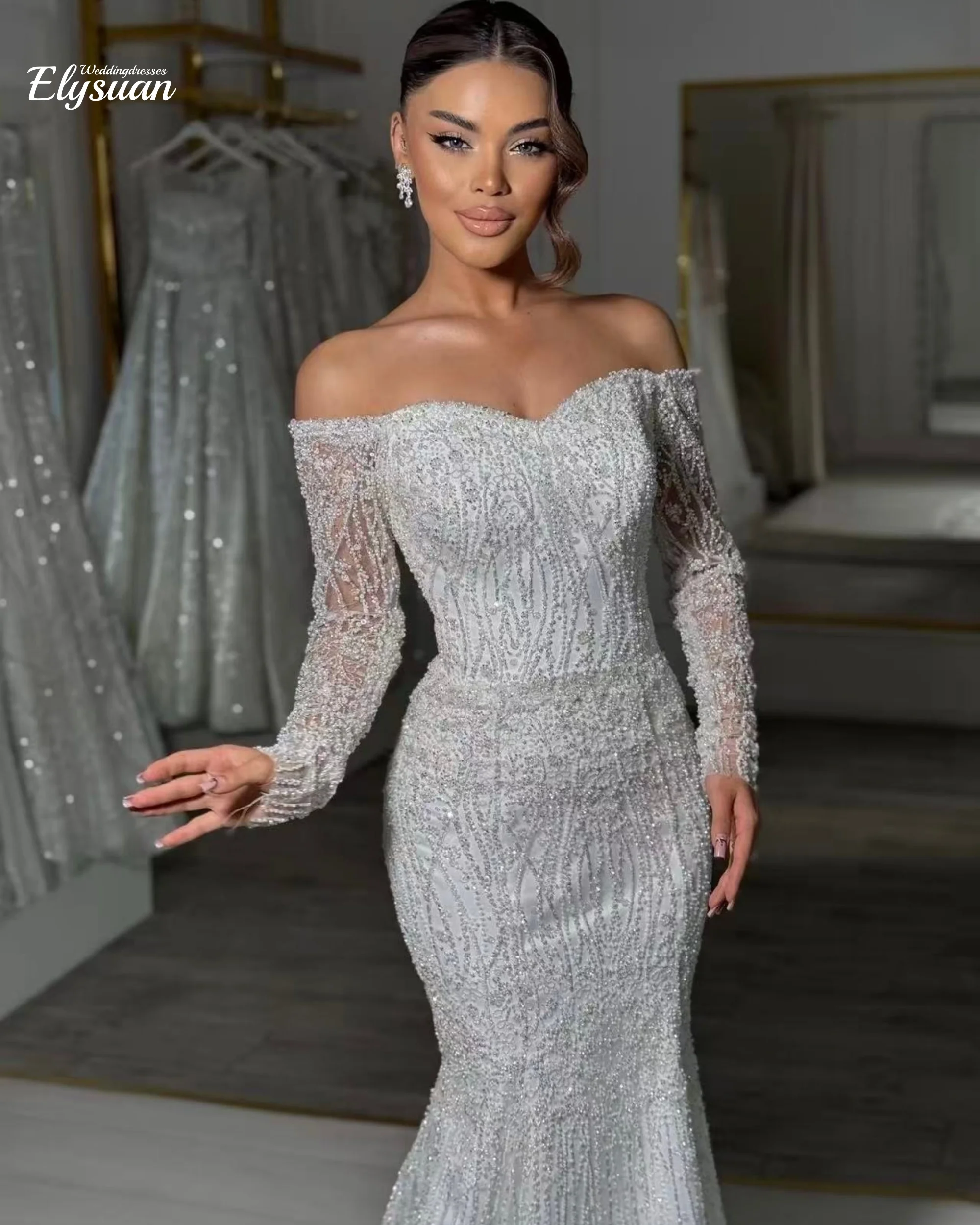 Customzied Sweet Collar Long Sleeve Mermaid Sexy wedding dress vestidos de novia