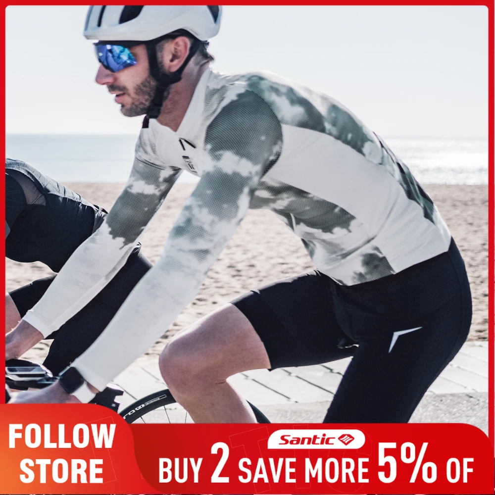 

Santic Men's Cycling Sets Breathable Long Sleeved Bicycle Clothing Suits 6Hours 4D Padded Bib Shorts Quick Dry Biker Jersey Sets