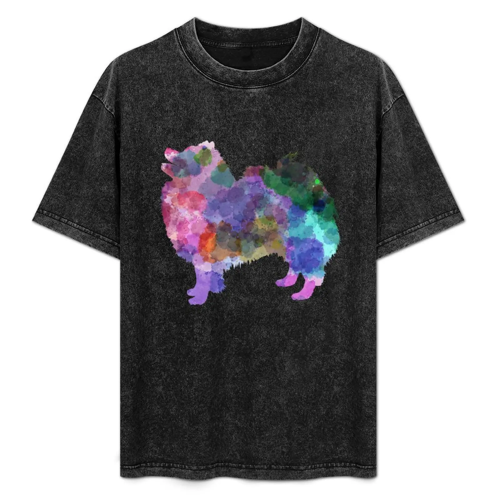 Camiseta com estampa de Spitz Alemão em aquarela, camiseta casual para trabalho.