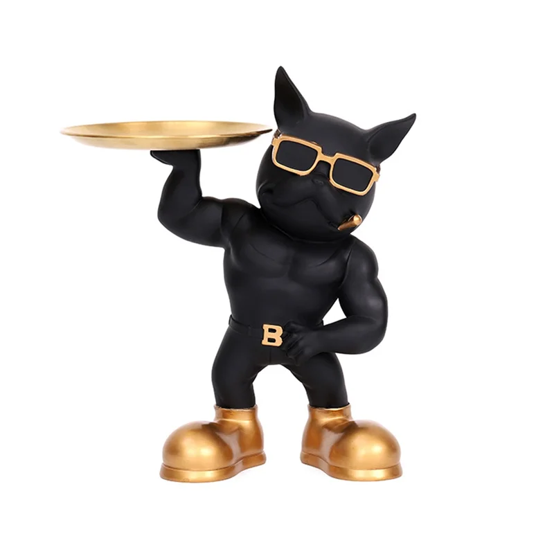 

MCGS-Bulldog Statue Desk Tray Versatile Home Desktop Tray For Home Desk Decoration French Bulldog Vest (Black)