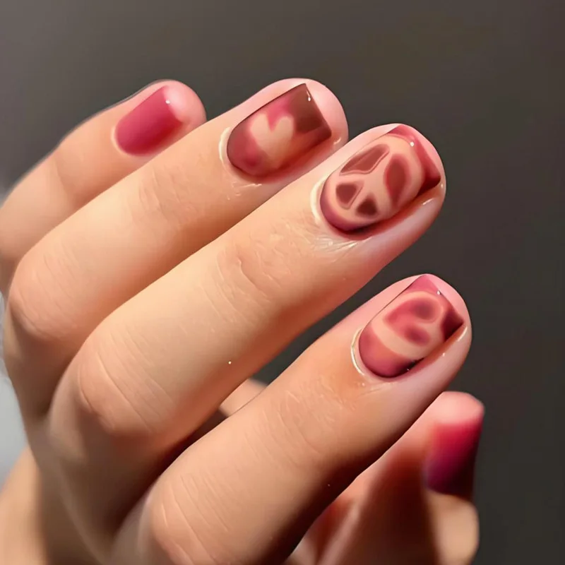 

24PCS Cute Pink Love Simple False Nails Coffin French Style Playful Romantic Press on Nails Glossy Fake Nails for Women Daily 네일