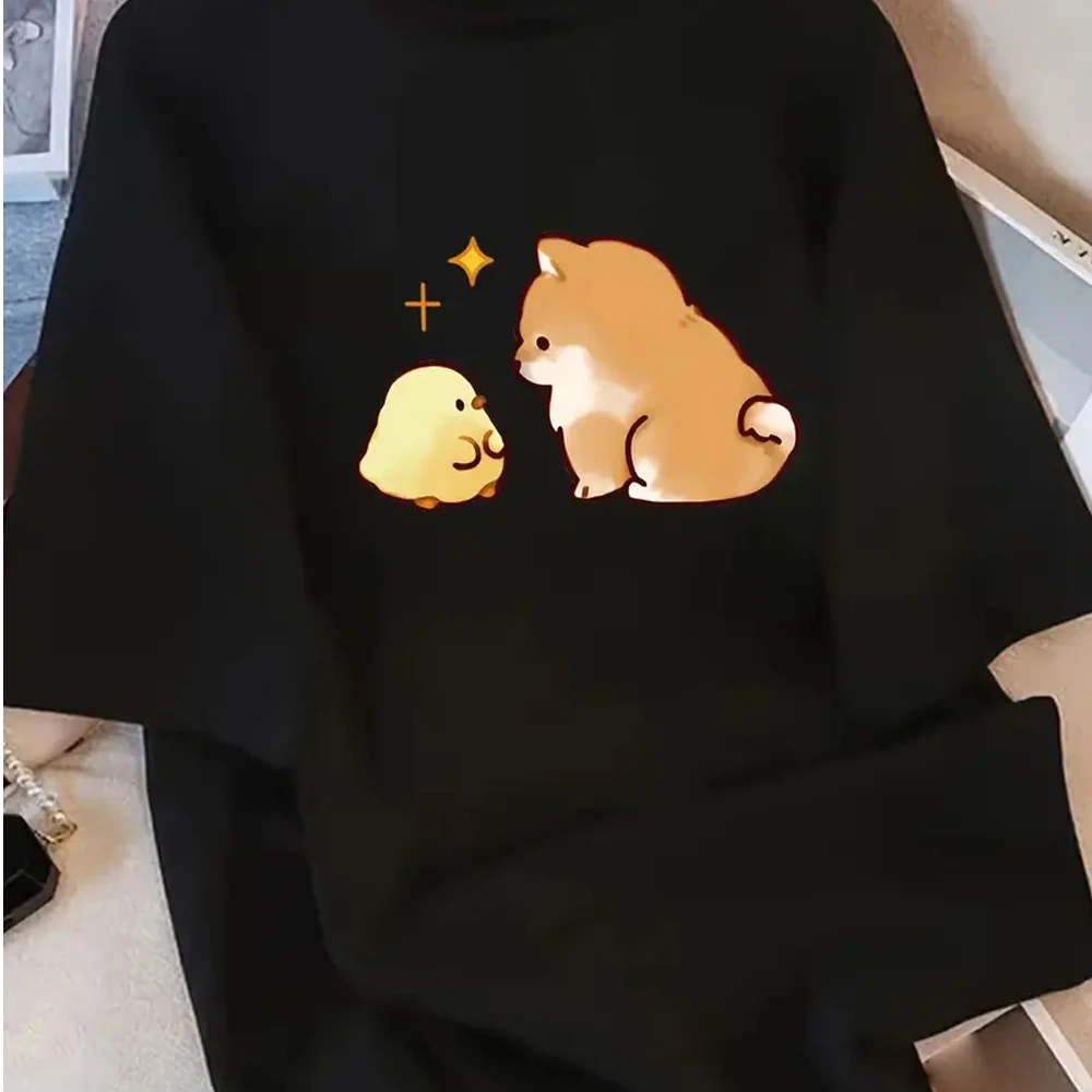 

Women's Cotton Short Sleeve T-Shirt - Cute Cartoon Bear & Chick Print Loose Fit Casual Tops Breathable Tee Casual Ladies T Shirt