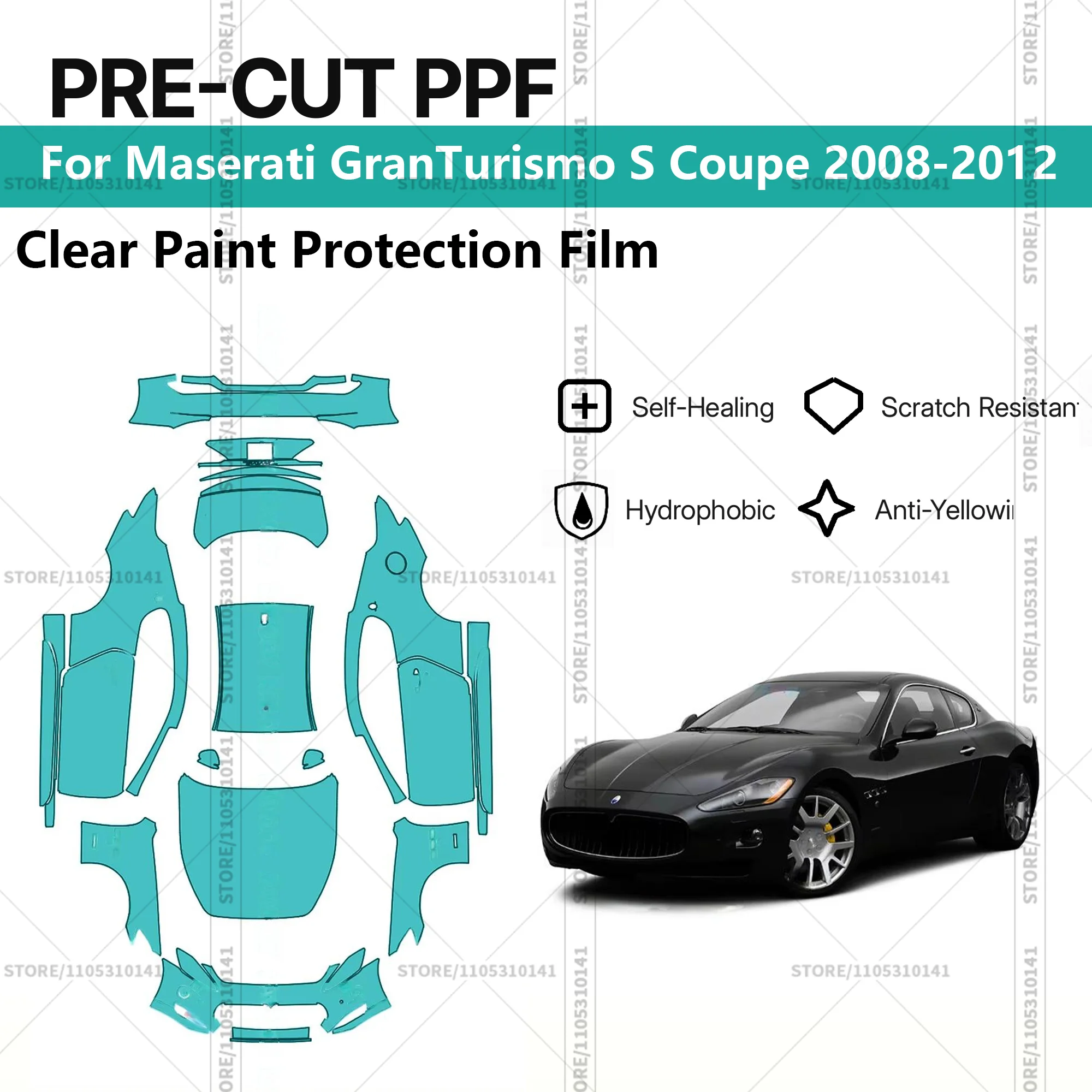

For Maserati GranTurismo S Coupe 2008-2012 Pre-Cut Paint Protection Film PPF Transparent Car Film Automotive PPF Full Vehicle