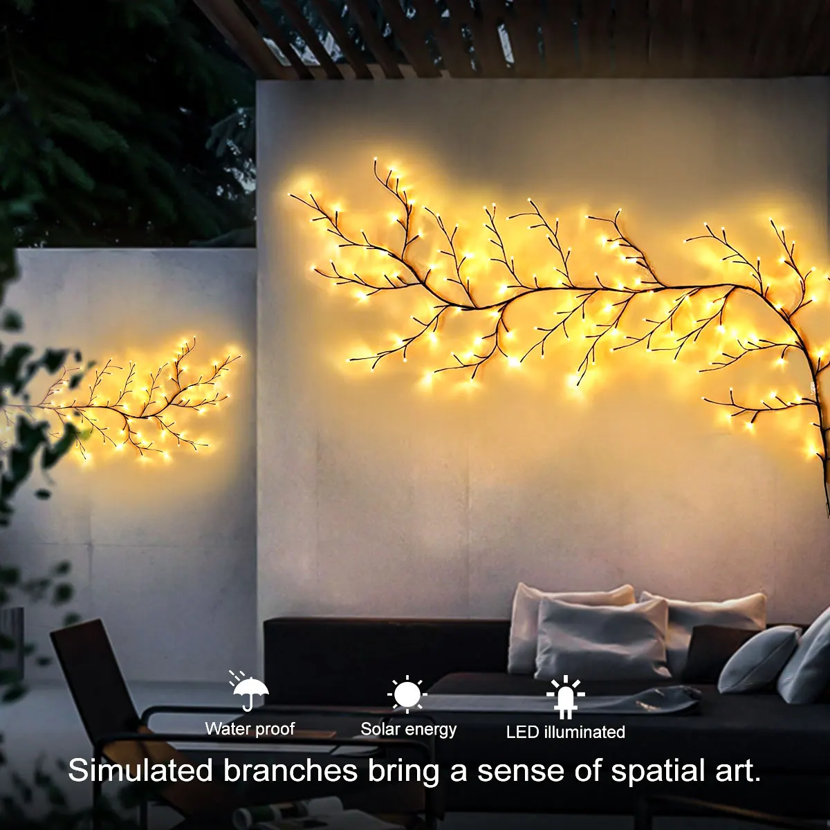 1 pçs luz solar de videira de salgueiro 72/96 led 8 modos à prova dwaterproof água pátio luzes decorativas para jardins ao ar livre casamentos de férias