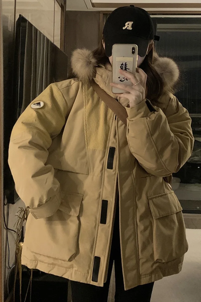 2023 New Winter Autumn Fashion Women Duck Down Jacket Loose Vintage Parka Outerwear Fox Fur Collar Ladies Puffer Coat Female