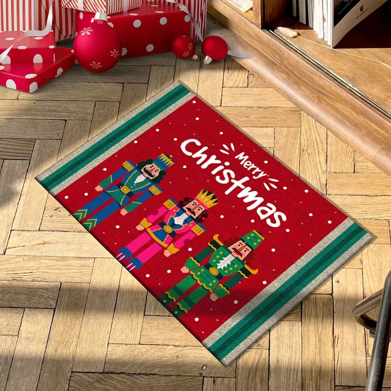 VIKAMA Nutcracker Christmas Floor Mat Festive Decoration Home Carpet Cartoon Non-Slip Kitchen Hallway Balcony Floor Entrance Ma
