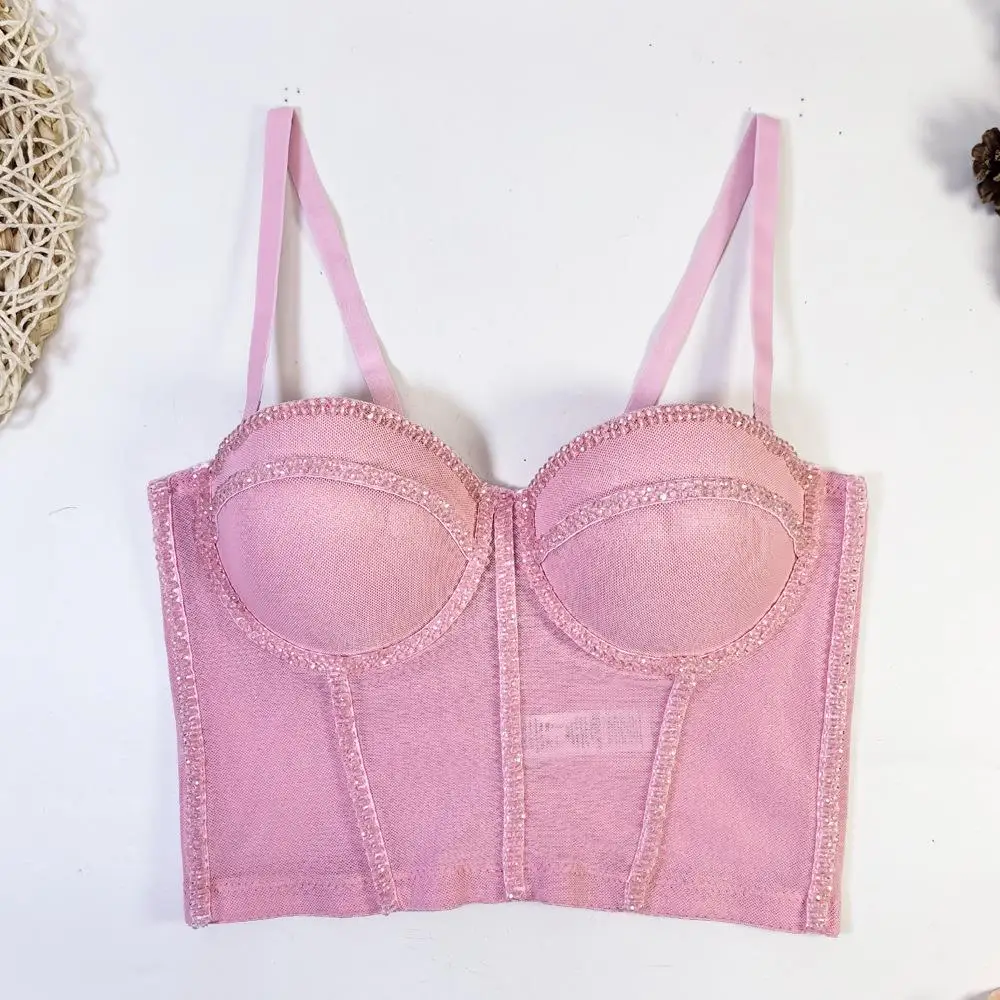 

Сексуальный кружевной бюстгальтер-топ с кристаллами и бусинами, накидка через плечо, нижнее белье для женщин, удлиненная модель