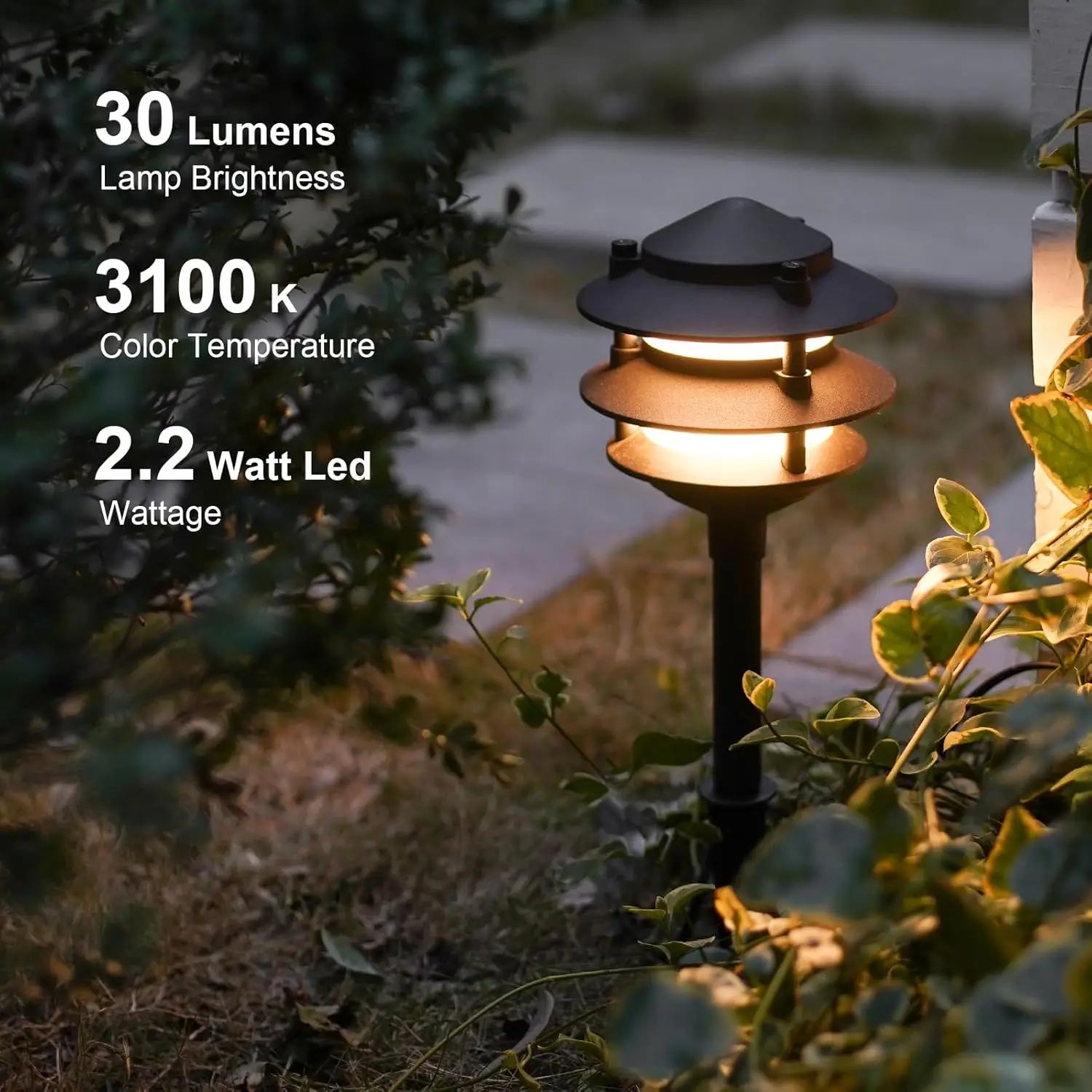 Lighting 4PK Pathway Lights Low Voltage 2.2 Watt LED 12V AC Landscape Lights 30 Lumen Warm White with Cable Connectors Metal Sta