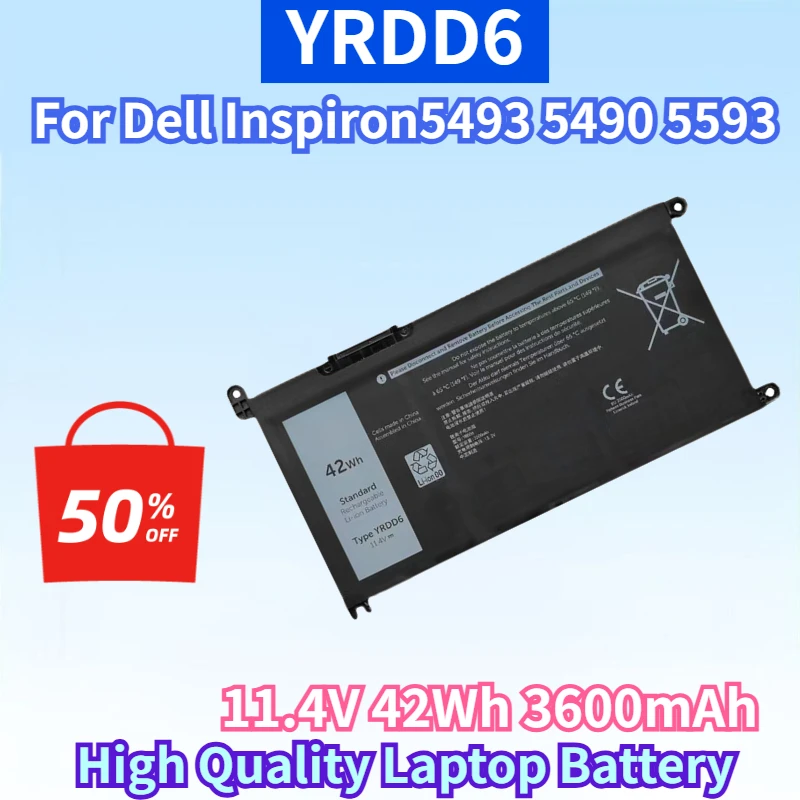 YRDD6 11.4V 42Wh 3600mAh Lithium-ion Rechargeable Battery for Dell Inspiron5493 5490 5593 5488 5585 High Quality Laptop Battery