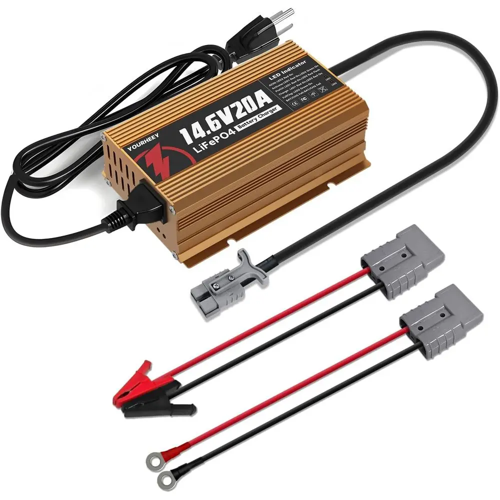 

Зарядное устройство для литиевой батареи 12 В, 20 А, интеллектуальное зарядное устройство AC-DC 14,6 В с разъемом Anderson, светодиодный индикатор, для литиевого акумулятора глубокого цикла