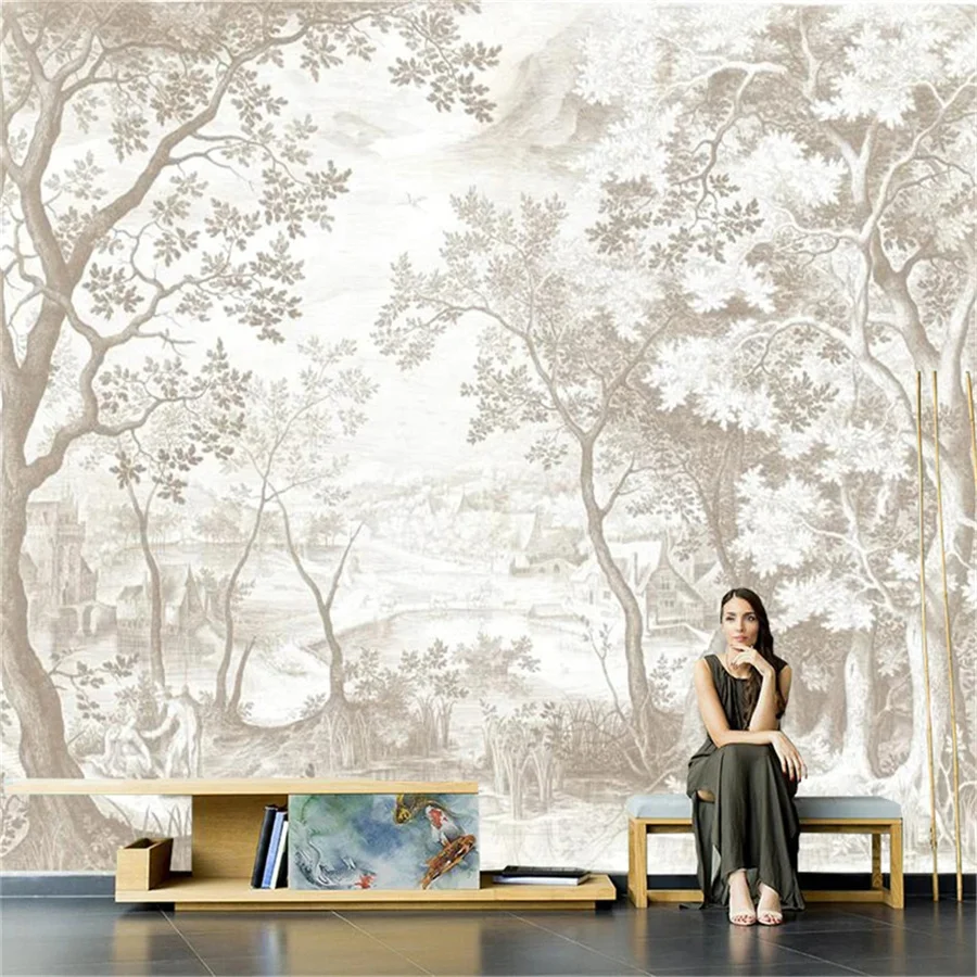 Papel tapiz 3D personalizado, mural europeo francés, paisaje forestal, papel de pared para sala de estar, dormitorio, Fondo de TV, decoración del