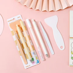 Set With 4PCS Stationery ,Combo Of School Supplies Including  Pen-Shaped Glue Dot&Carving Pen&Plastic Spatula&Plastic Tweezers