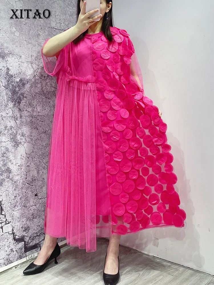 

XITAO Gauze Irregular Loose Dress Patchwork Dot Women Female 2023 Summer New Arrival Casual Fashion Solid Color Dress WLD16493