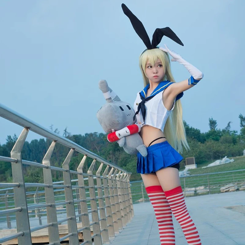 Coleção Anime Kantai fantasia feminina, Cosplay Shimakaze, Kancolle, Fato de coelho, Roupa de marinheiro, Uniforme Sexy Girls, Festa de Halloween