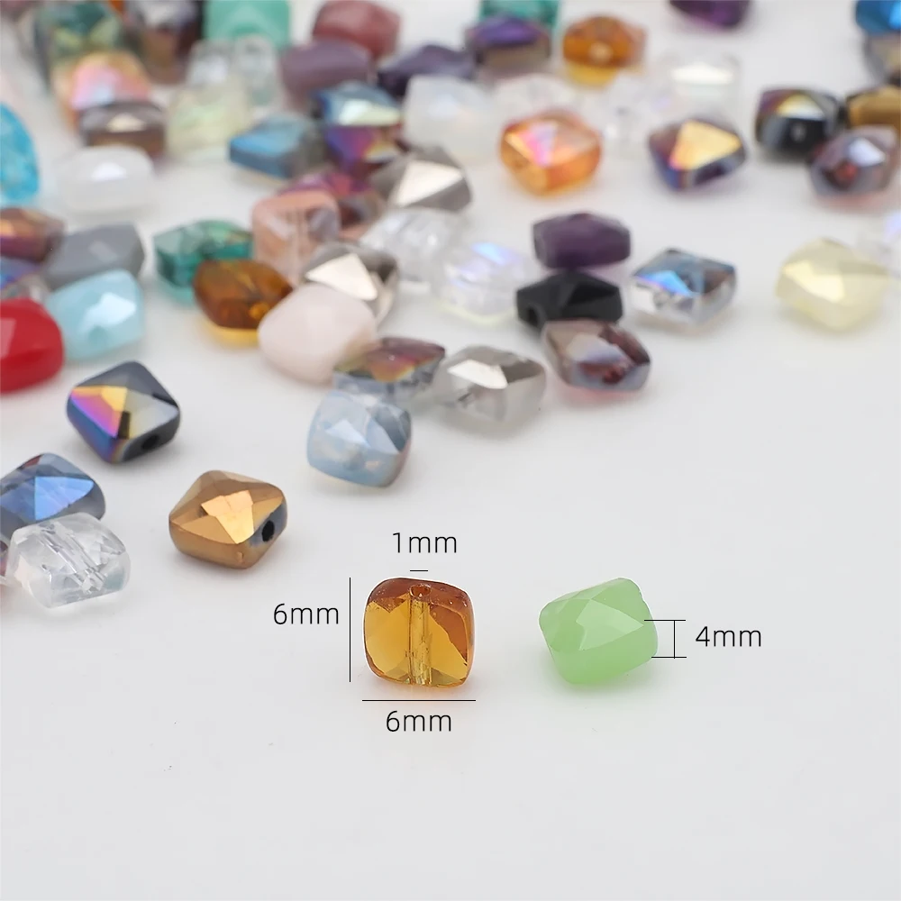 50pcs 6mm Mixed Crystal Glass Square Flat Faceted Cube Beads for DIY Making Friendship Bracelet Spring Party Garment Decoration