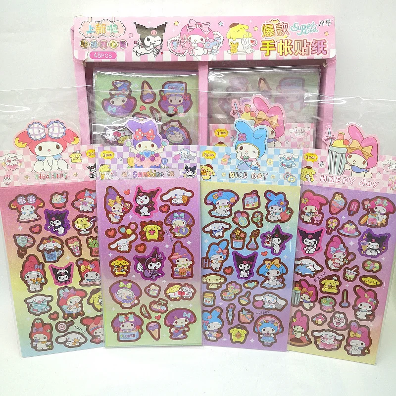 

48 pack/lot Sanrio Kuromi Cinnamoroll Melody Stickers Cute Scrapbooking DIY Diary Decorative Sealing Sticker Album Stick Label