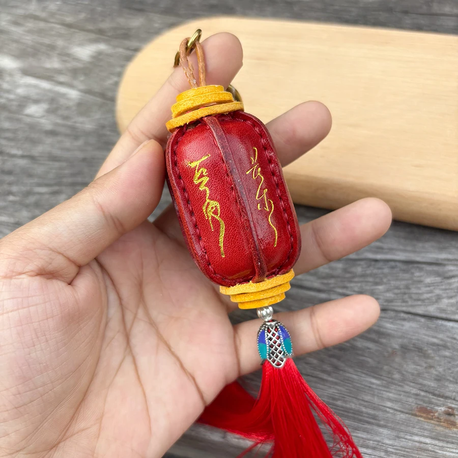 Genuine Leather Lantern Bag Charm High Quality Vintage Handmade Keychains Cute Car Luggage Accessories Home Decoration Gift