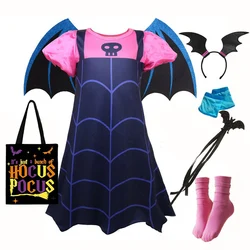 NEW Vampire Dress with Wings for Little Girls Vampirna Anime Role Playing Costume Toddler Halloween Bat Disguise Cute Purim Robe