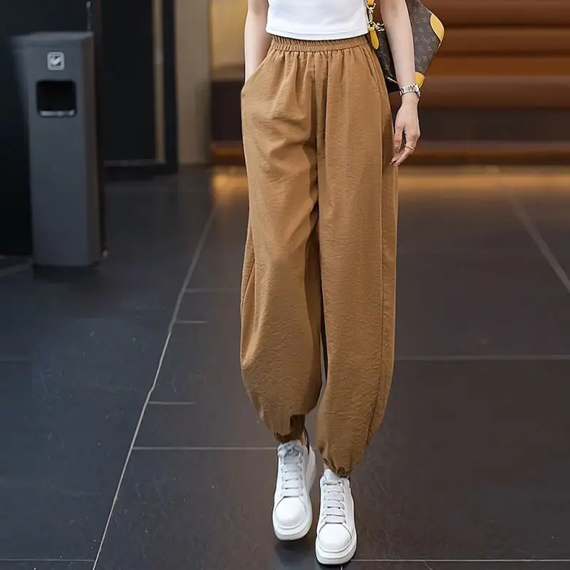 

Свежие обвисающие длинные брюки для женщин, простые шаровары из ледяного шелка на весну, лето и осень