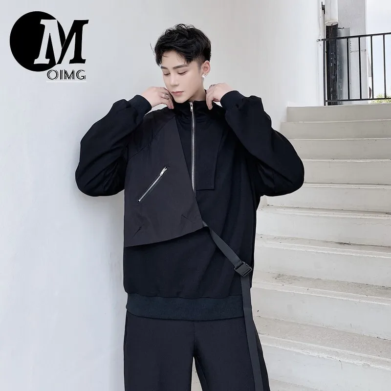 [OIMG] Japanese style dark designer trend irregular chest waist bag decoration stand collar hoodie men's asymmetrical jacket