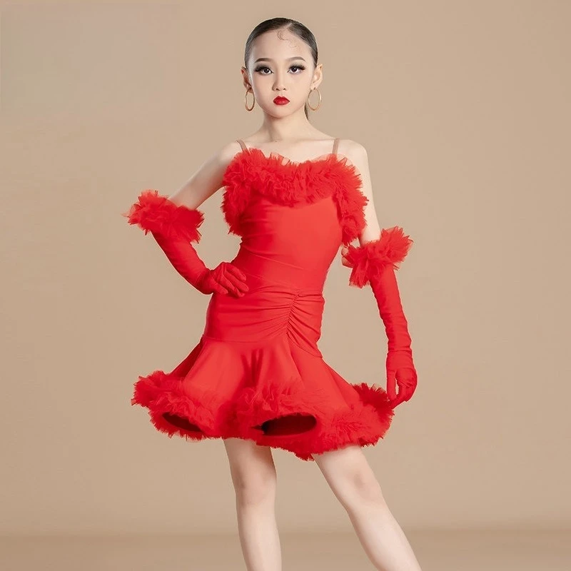 Women Latin Dance Competition Dress Spaghetti Strap Dense Lace Professional Ballroom Performance Costume Advanced Exam Outfit