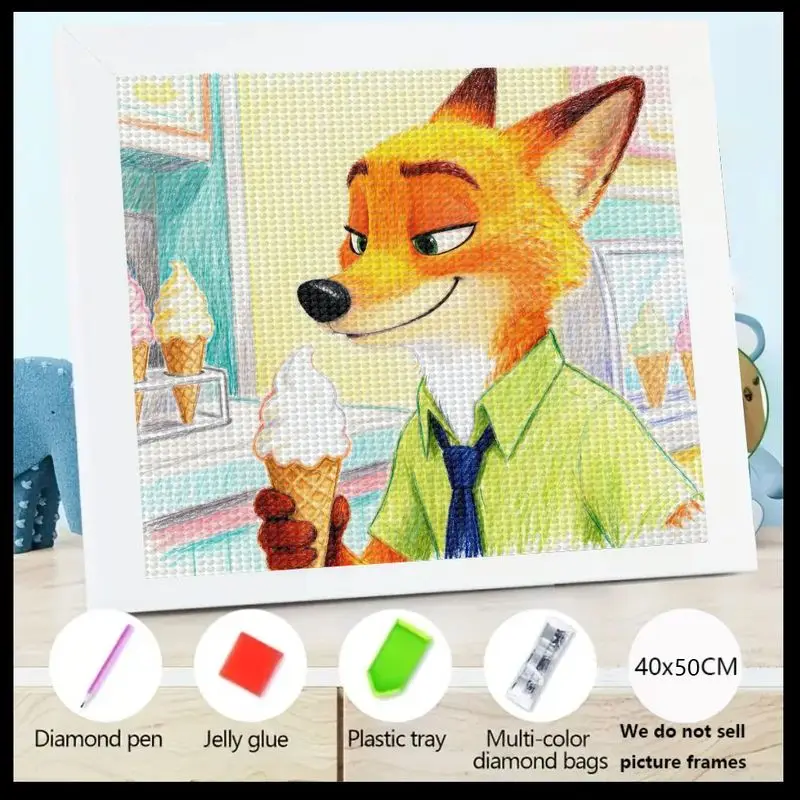 

1PC 5D Diamond Painting DIY Kit - Colorful Cartoon Fox Art Canvas Craft Set with Full Drill Crystal Diamonds, Includes Diamond P