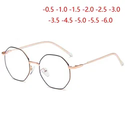 1.56 Refractive index Anti Blue Light Polygon Prescription Eyeglasses Stainless Steel Finished Myopia Glasses -0.5 -1.0 To -6.0