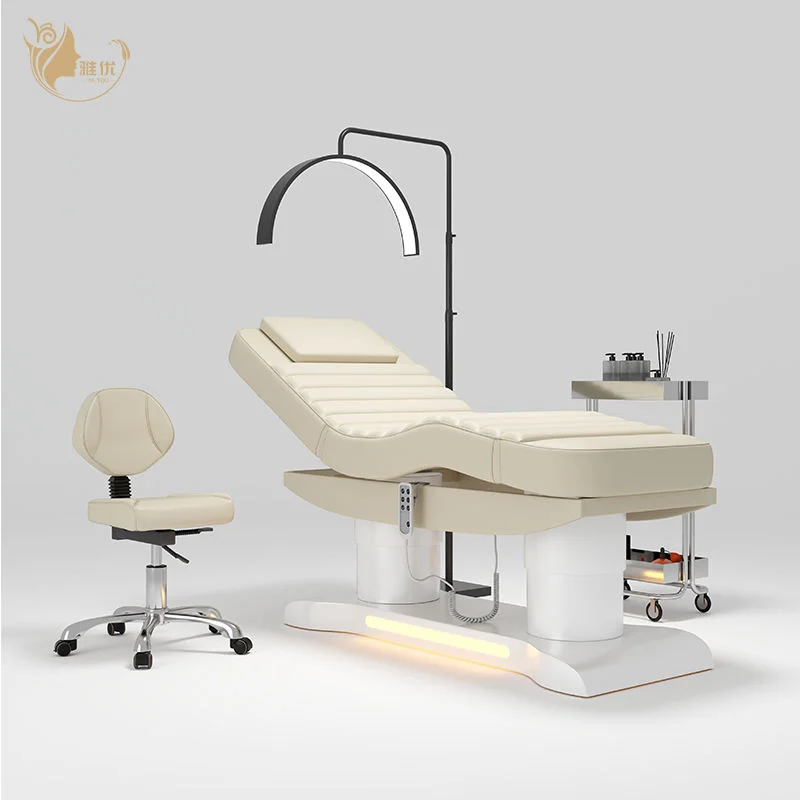سرير تدليك التجميل الكهربائي الأبيض من Yayou لعلاجات الصالونات، سرير سبا قابل للتعديل