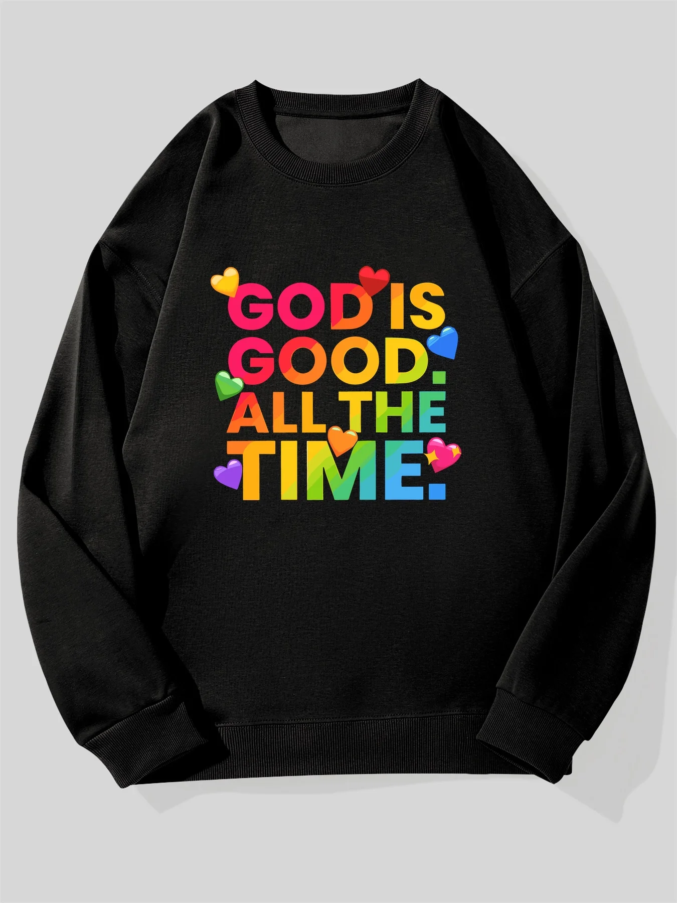 ملابس الإيمان المسيحي للرجال - سترة GOD IS GOOD طوال الوقت مع قلوب باستيل - ألوان باستيل (وردي، أصفر، أزرق