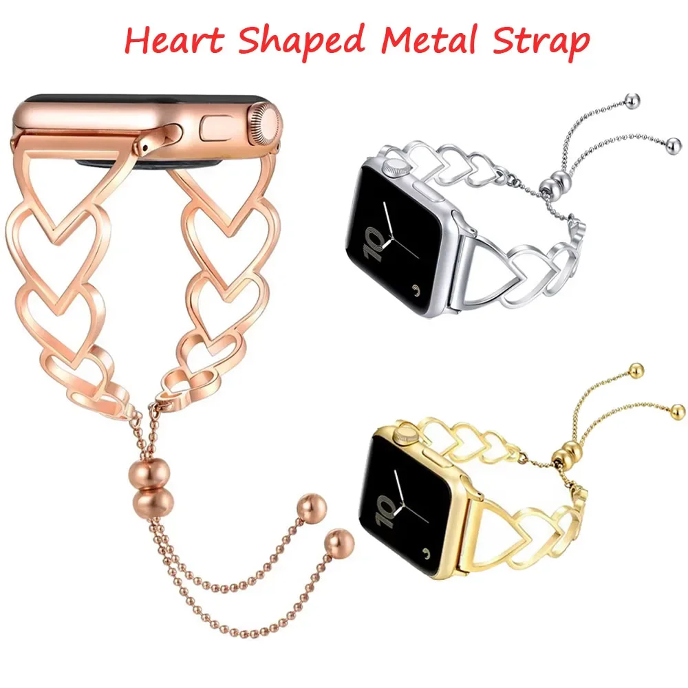 Металлический ремешок для Apple Watch Ultra 10 9 8 7 6 5 4 Металлический браслет в форме сердца iwatch 45 мм 44 мм 41 мм 40 мм 49 мм 46 мм 42 мм