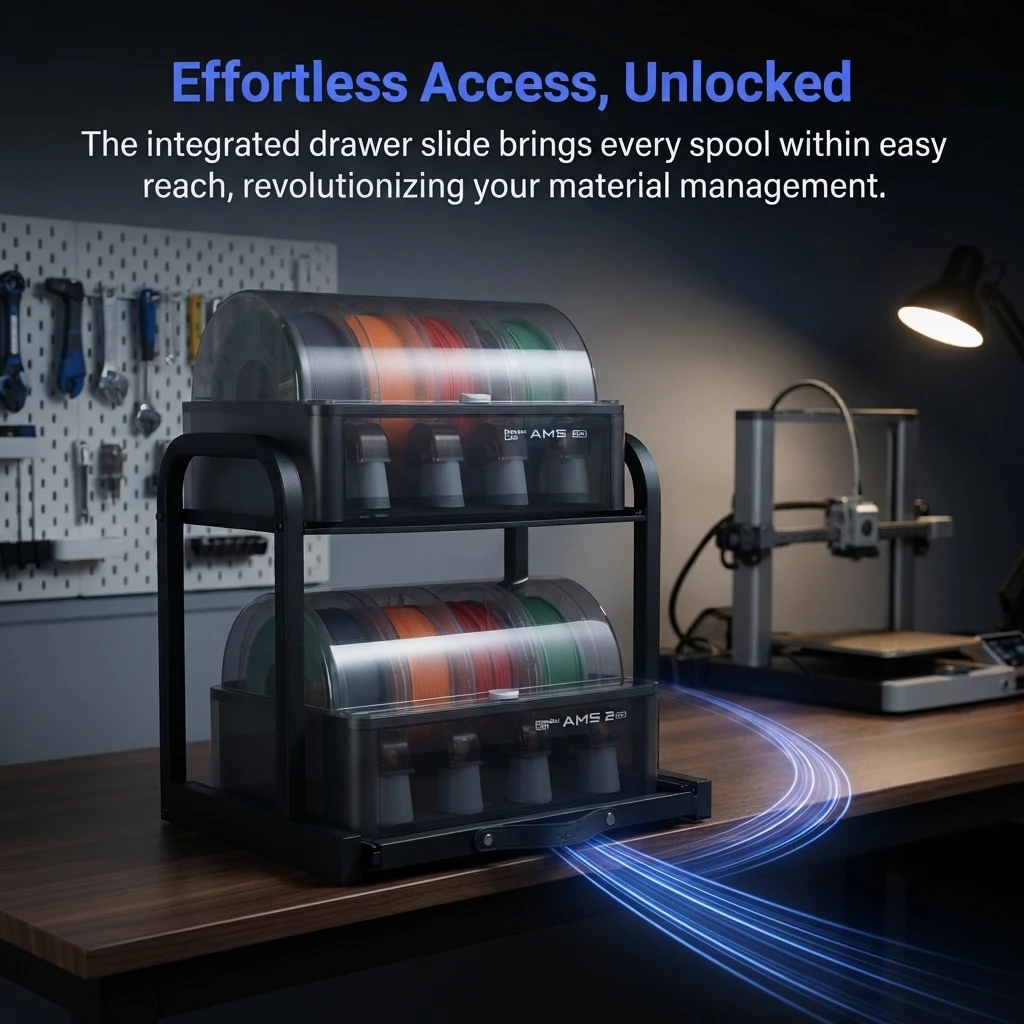 Dla Bambu Lab AMS Stack Rack Dwupoziomowy 2-modułowy pionowy organizer do przechowywania dla AMS/AMS 2 Pro/AMS HT Oszczędzający miejsce stojak na biurko — zdjęcie produktu 5