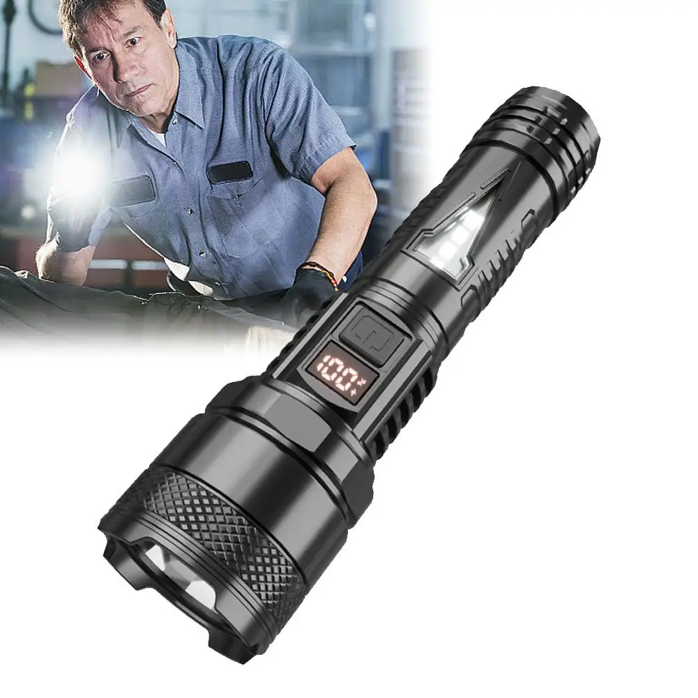 Super Bright LED Flashlight USB Rechargeable High Power Lantern Outdoor Long-range Tactical Torch Sidelight With Waterproof A1C2