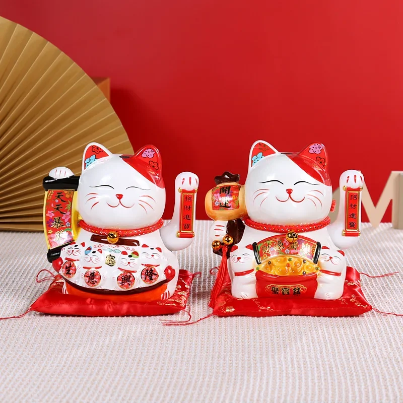 

8 Inches Automatic Rocking Hand Lucky Cat Ornament Creative Japanese Ceramics Cartoon Cat Decoration Store Opening Mascot