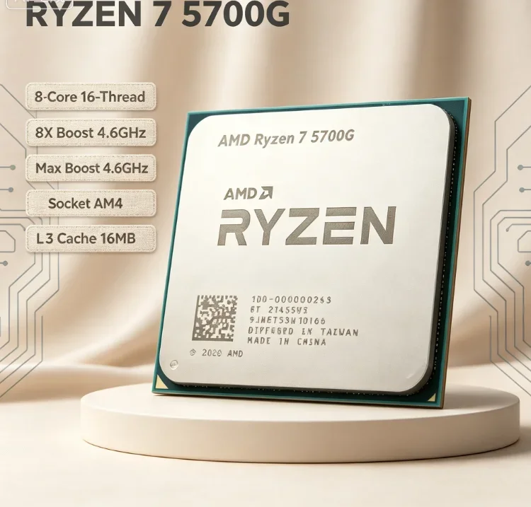 R7 5700G AMD Ryzen 7 5700G 8 Core 16 Thread Desktop Processor Socket AM4 4.6GHz 16MB L3 Cache Integrated Graphics CPU