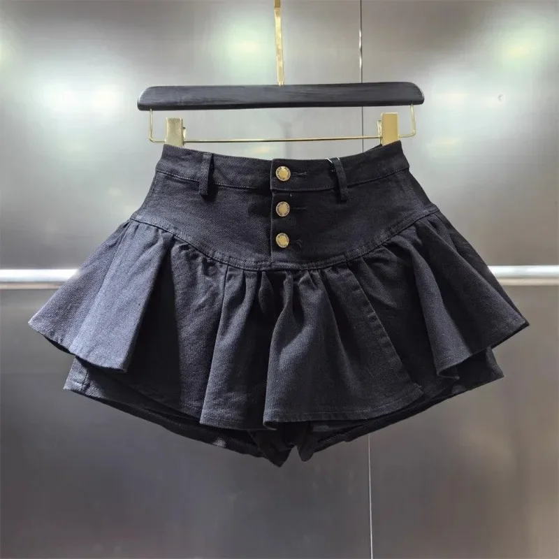 

Y2k High Waist Single Breasted Skirt For Women Vintage Ruffles Patchwork A-line Denim Skirts2025 Summer New Faldas Mujer