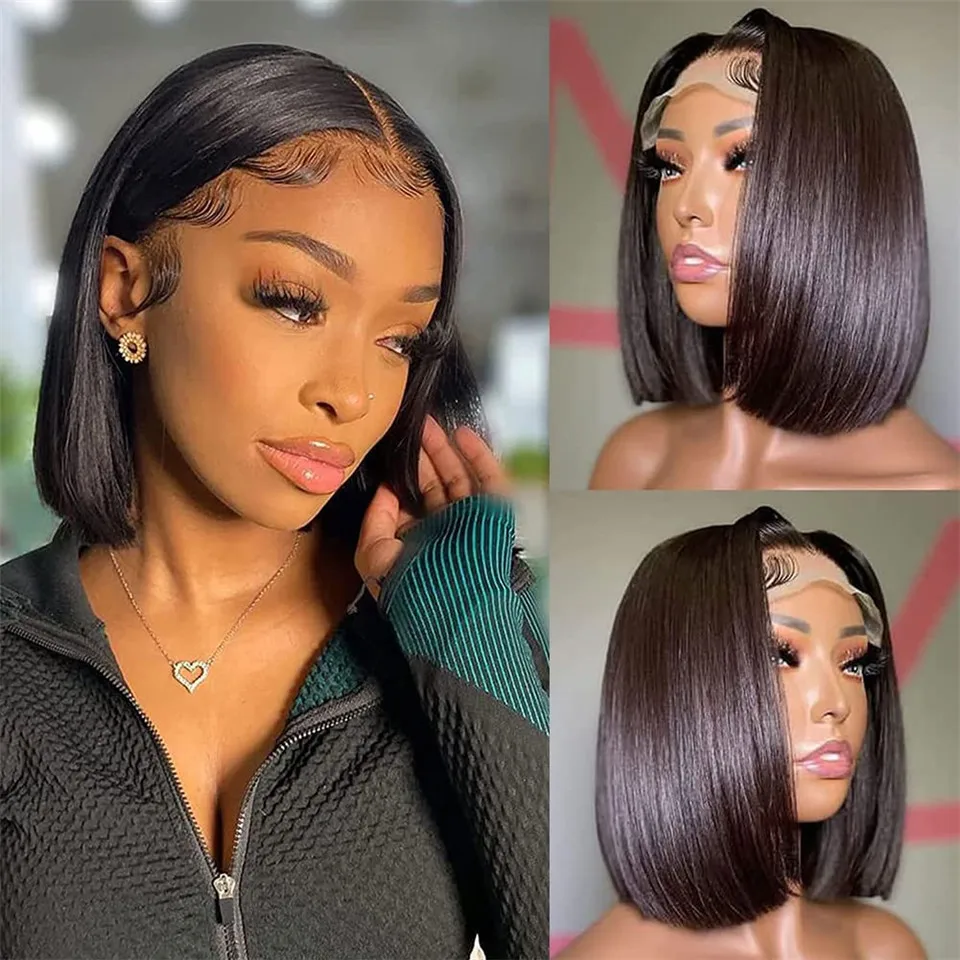 Peruvian Hair Wigs Straight Lace Frontal Wigs for Women Short Bob Transparent 13x4 Lace Front Human Hair Wigs 4x4 Closure Wig