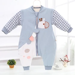 Autumn Winter Warm Children's Long Rompers Zippered Bodysuit Split Leg Baby Jumpsuit Cartoon Giraffe Boy Girl Baby Sleeping Bag