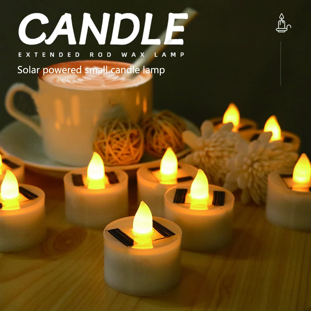 6pcs Outdoor Candles Lamp Flameless Solar Rechargeable Candles with Flickering Solar Tealights for Party Garden Home Decor