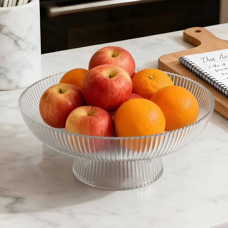 

Стеклянная ваза для фруктов для кухонной столешницы, декоративная центральная ваза для стола, домашний декор, прозрачная, с ребристой поверхностью